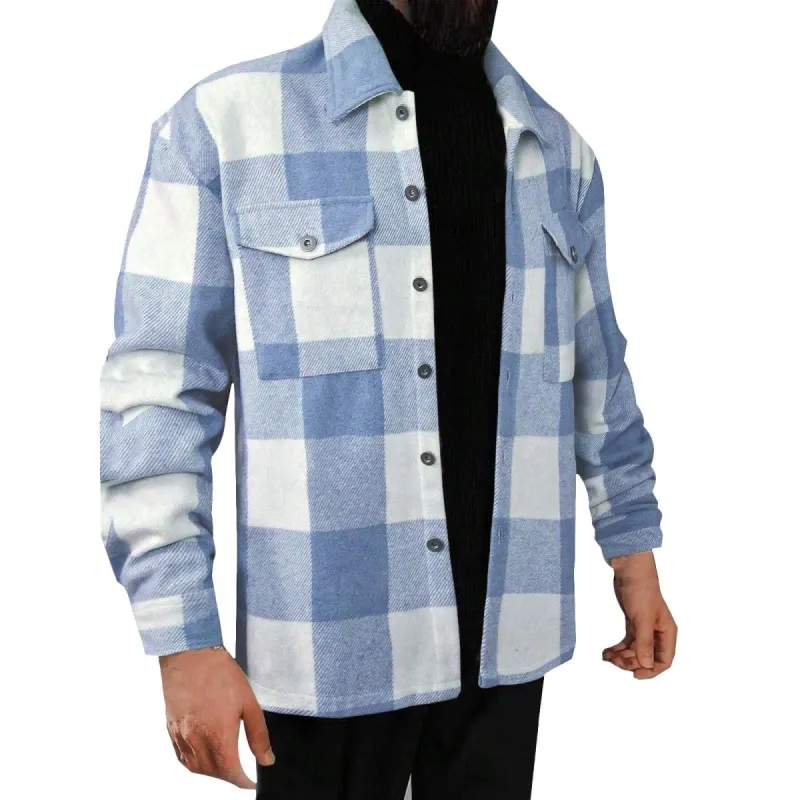 Men's Vintage Check Flannel Lapel Shirt Jacket 86711951X sold by Manly