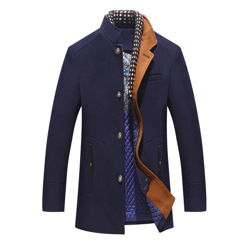 Men's Casual Solid Color Scarf Collar Mid-length Coat 53583831X sold by Manly product image thumbnail 2