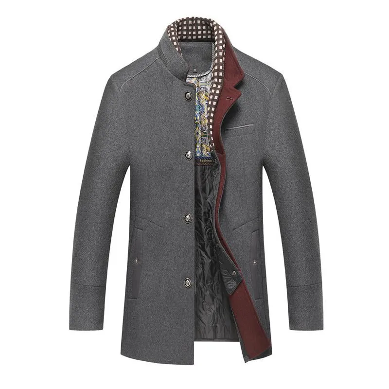 Men's Casual Solid Color Scarf Collar Mid-length Coat 53583831X sold by Manly