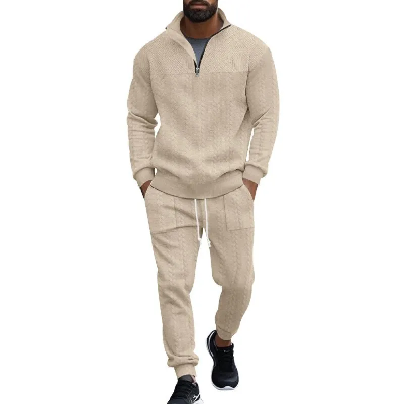 Men's Fashionable Solid Texture Loose Stand Collar Long Sleeve Sweatshirt Trousers Casual Set 65263810Z sold by Manly