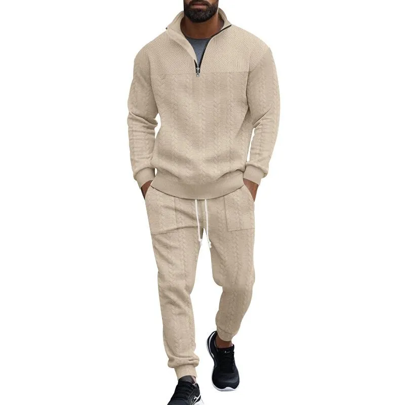 Men's Fashionable Solid Texture Loose Stand Collar Long Sleeve Sweatshirt Trousers Casual Set 65263810Z sold by Manly