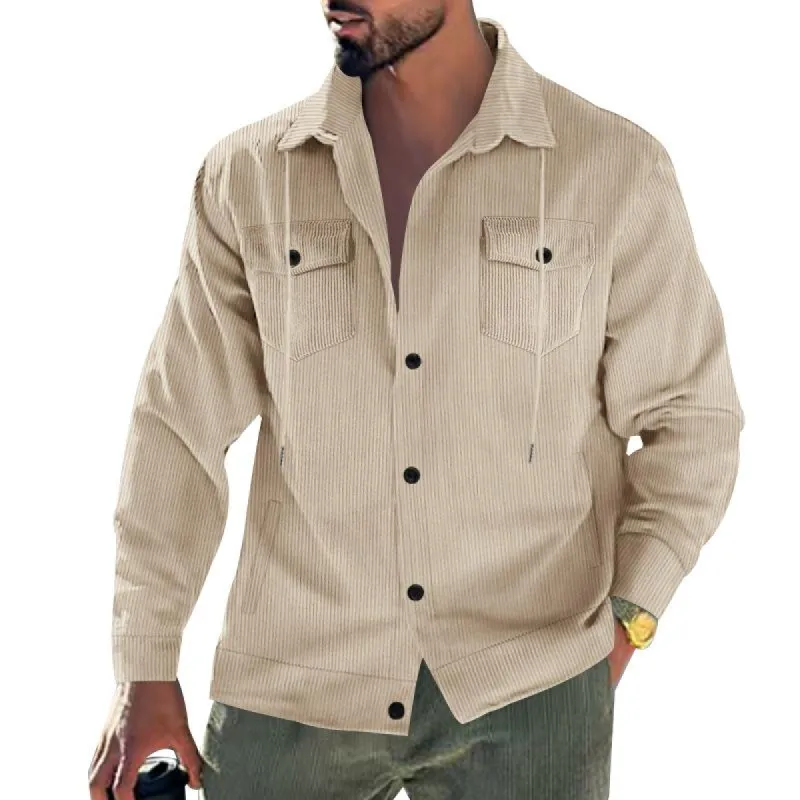 Men's Solid Color Corduroy Lapel Long Sleeve Casual Jacket 08530686Z sold by Manly