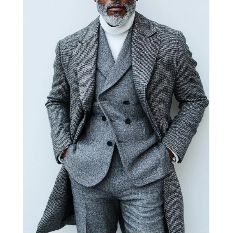 Men's Retro Woolen Plaid Print Lapel Single Breasted Mid-Length Coat 48560395Y sold by Manly product image thumbnail 2