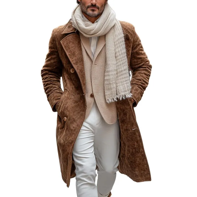 Men's Vintage Suede Lapel Single Breasted Mid-Length Coat 06478812Y sold by Manly