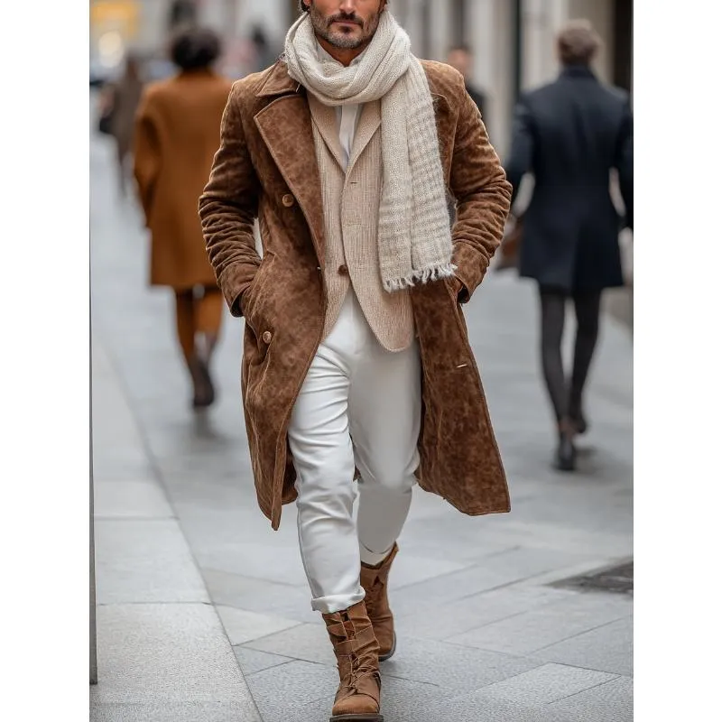 Men's Vintage Suede Lapel Single Breasted Mid-Length Coat 06478812Y sold by Manly product image thumbnail 4