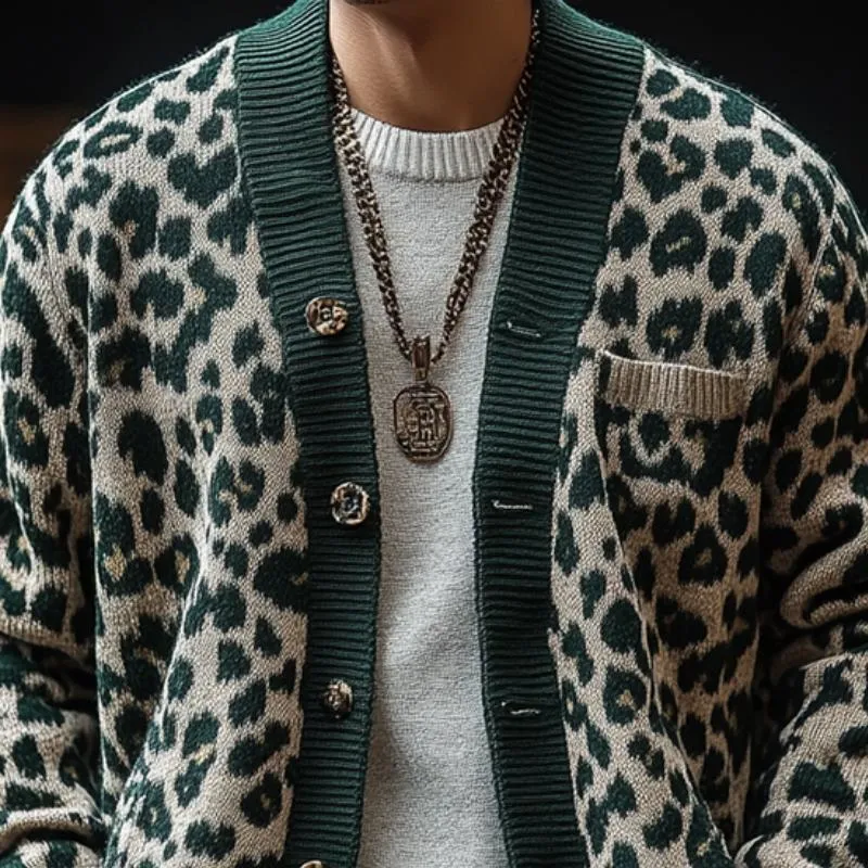 Men's Vintage Leopard Jacquard Colorblock Single Breasted Cardigan 17268231Y sold by Manly product image thumbnail 2