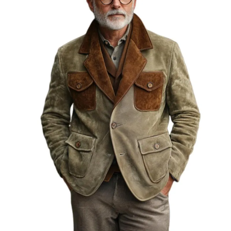 Men's Vintage Suede Colorblock Multi-Pocket Single Breasted Blazer 26643849Y sold by Manly