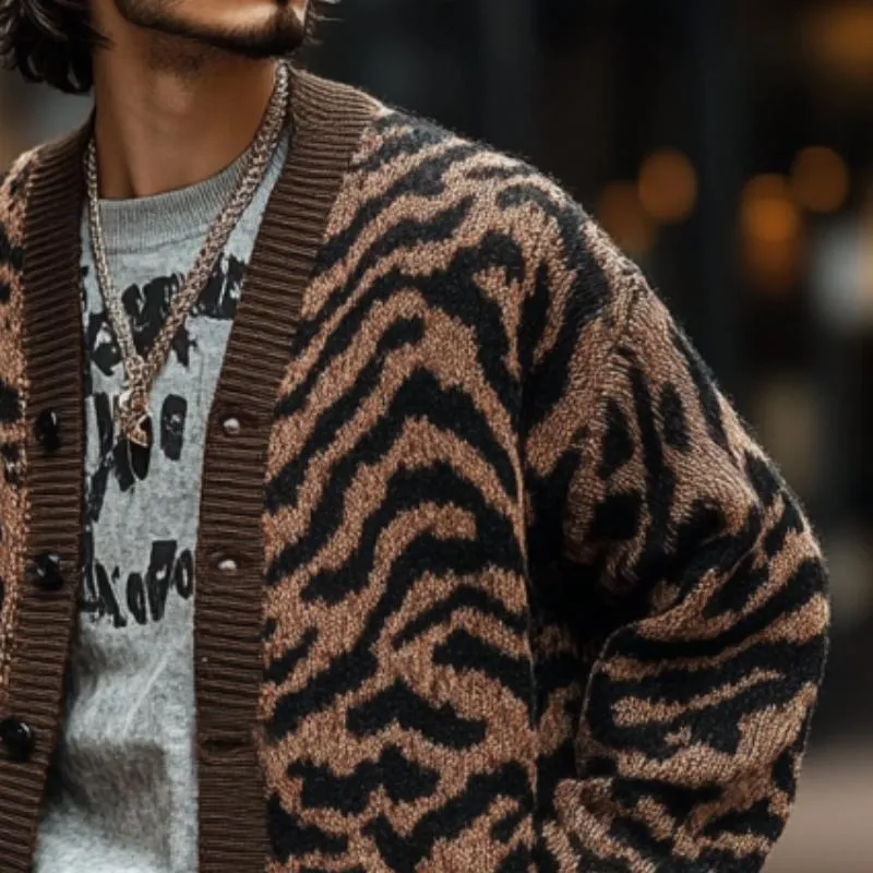Men's Vintage Zebra Jacquard Collarless Knit Cardigan 95894737Y sold by Manly product image thumbnail 2