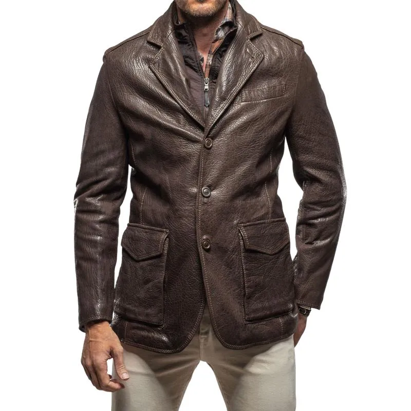 Men's Vintage Textured Leather Lapel Large Pocket Blazer 67923793Y sold by Manly