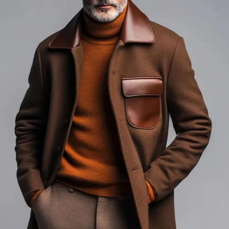 Men's Vintage Wool Stitching Pu Leather Lapel Single-Breasted Coat 43608357Y sold by Manly product image thumbnail 2