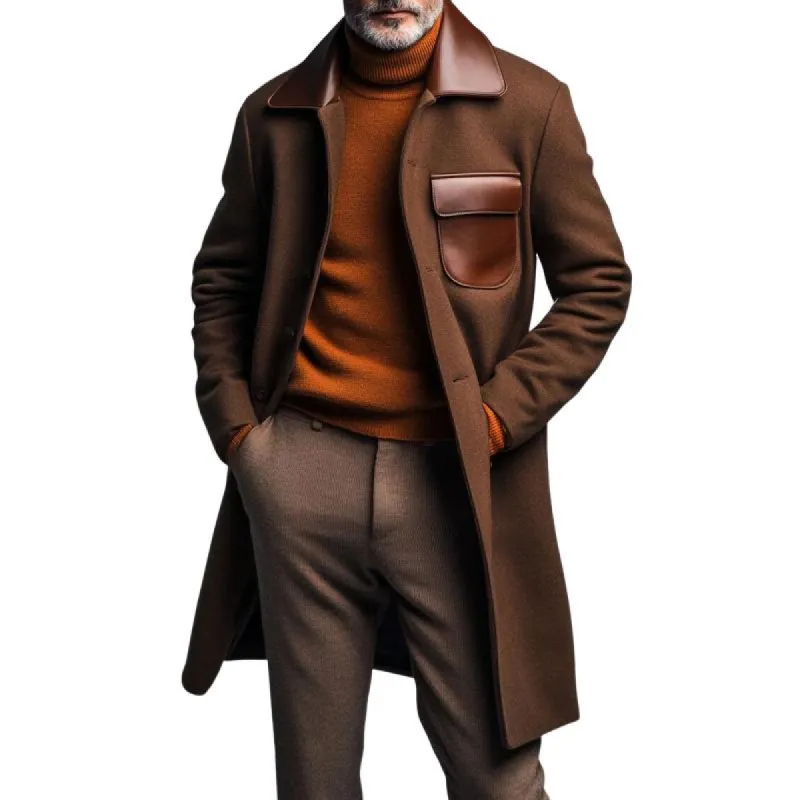 Men's Vintage Wool Stitching Pu Leather Lapel Single-Breasted Coat 43608357Y sold by Manly