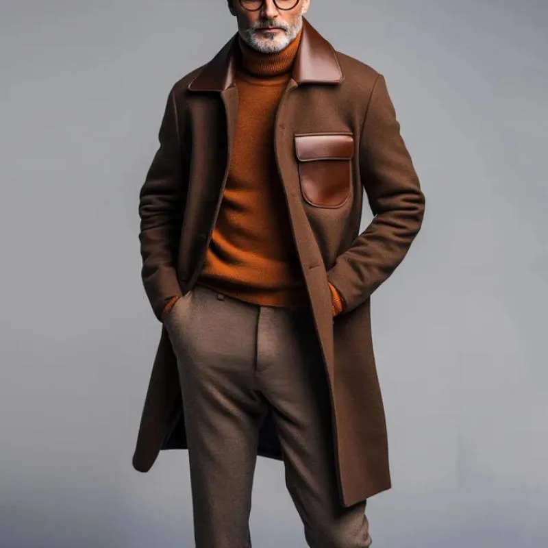 Men's Vintage Wool Stitching Pu Leather Lapel Single-Breasted Coat 43608357Y sold by Manly product image thumbnail 3