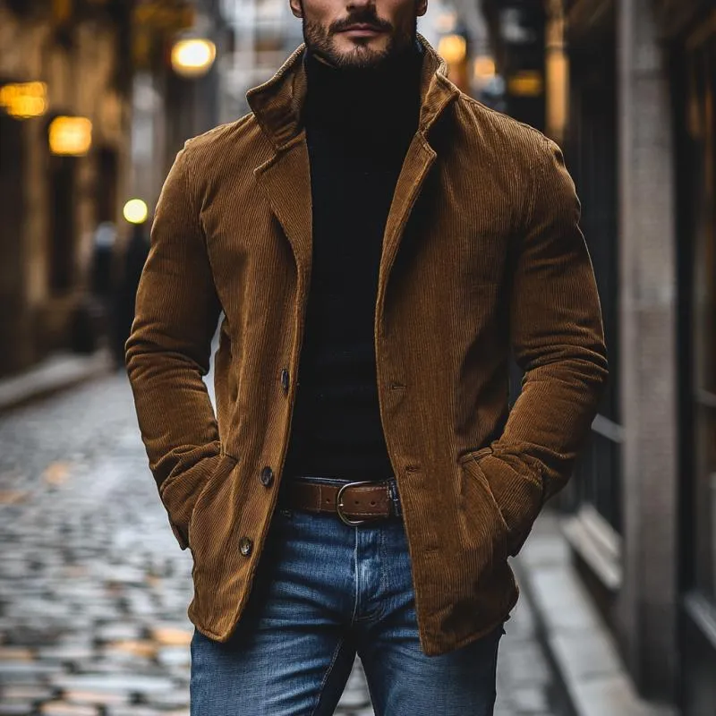 Men's Casual Corduroy Notch Lapel Single-breasted Loose Blazer 82069207M sold by Manly product image thumbnail 2
