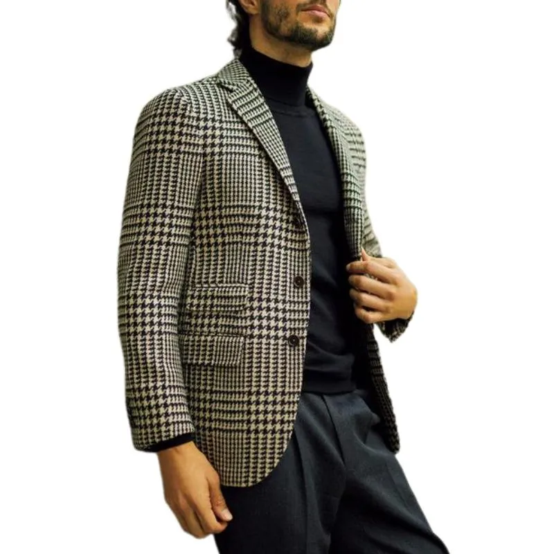 Men's Vintage Notched Lapel Houndstooth Single Breasted Slim Fit Blazer 50316556M sold by Manly