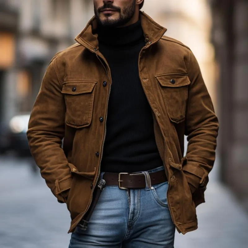 Men's Casual Outdoor Lapel Zipper Multi-Pocket Work Jacket 11009688M sold by Manly product image thumbnail 2