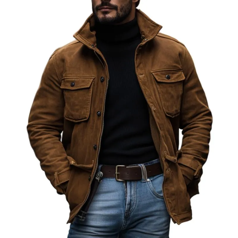 Men's Casual Outdoor Lapel Zipper Multi-Pocket Work Jacket 11009688M sold by Manly