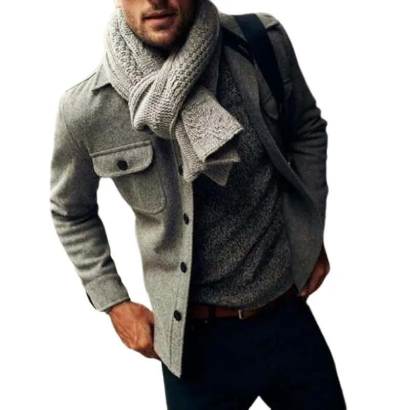 Men's Vintage Wool Blend Lapel Flap Pocket Autumn Long Sleeve Shirt 47129567M sold by Manly