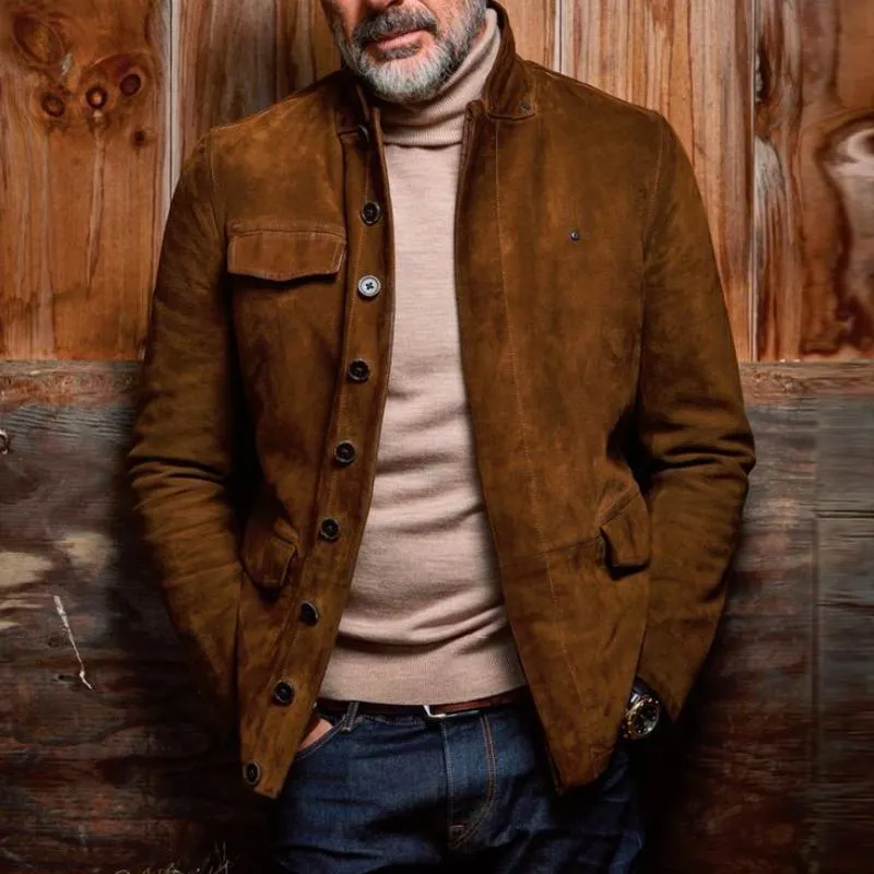 Men's Vintage Stand Collar Suede Single Breasted Slim Fit Blazer 92112374M sold by Manly product image thumbnail 2