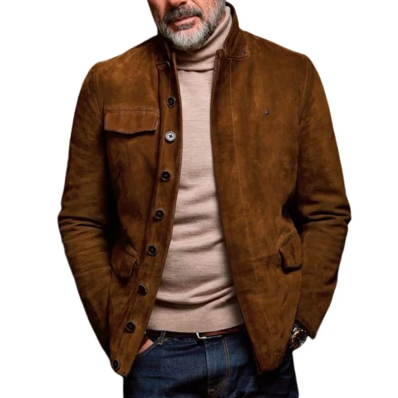 Men's Vintage Stand Collar Suede Single Breasted Slim Fit Blazer 92112374M sold by Manly