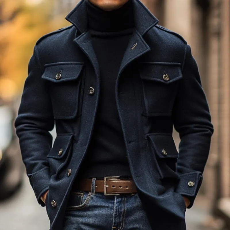 Men's Vintage Wool Blended Lapel 3D Pocket Single Breasted Slim Fit Coat 99679774M sold by Manly product image thumbnail 3