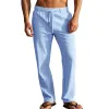 Men's Solid Cotton And Linen Loose Straight Elastic Waist Casual Pants 14285248Z sold by Manly
