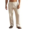 Men's Solid Cotton And Linen Loose Straight Elastic Waist Casual Pants 14285248Z sold by Manly