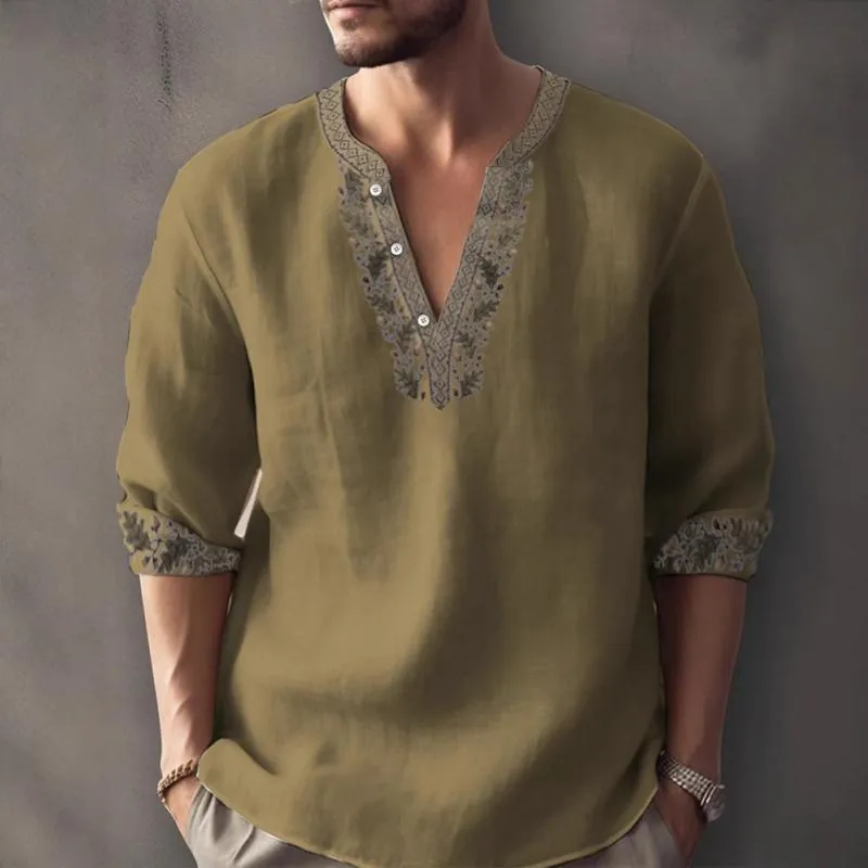 Men's Print Linen V Neck Long Sleeve Shirt 56578095Z sold by Manly product image thumbnail 5