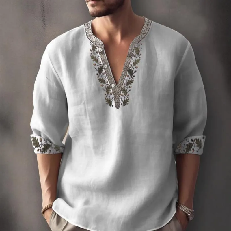Men's Print Linen V Neck Long Sleeve Shirt 56578095Z sold by Manly product image thumbnail 3