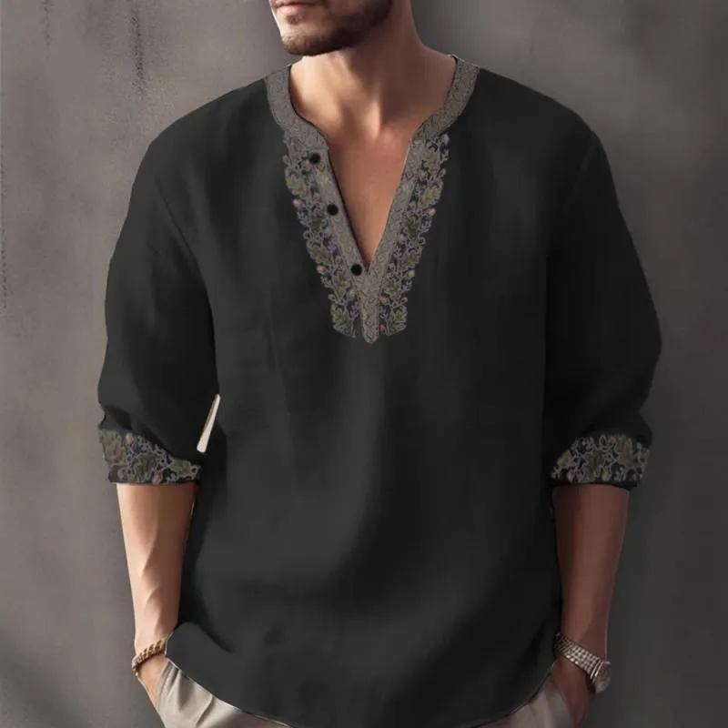 Men's Print Linen V Neck Long Sleeve Shirt 56578095Z sold by Manly product image thumbnail 2