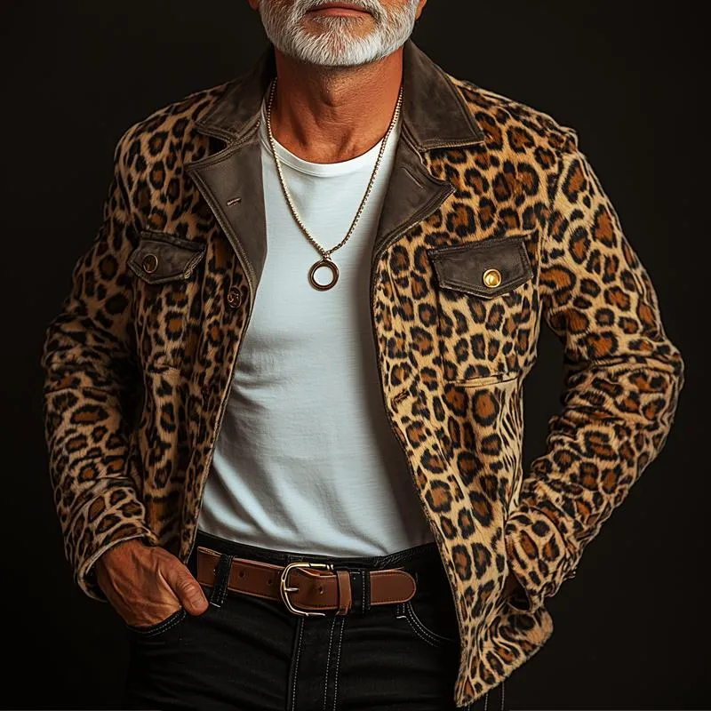 Men's Fashion Colorblock Leopard Suede Lapel Chest Pocket Single Breasted Casual Jacket 64631005Z sold by Manly product image thumbnail 2