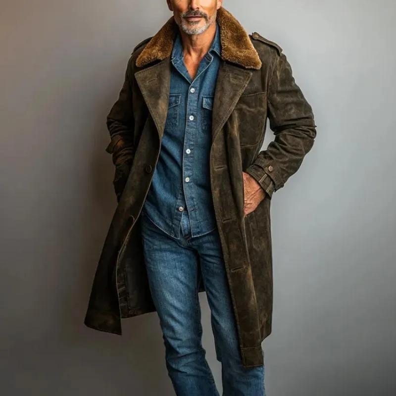 Men's Vintage Suede Fur Collar Mid-Length Coat 11027853Y sold by Manly product image thumbnail 3