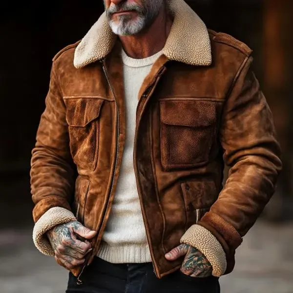 Men's Vintage Suede and Lambswool Collar Jacket 44163231Y sold by Manly product image thumbnail 4