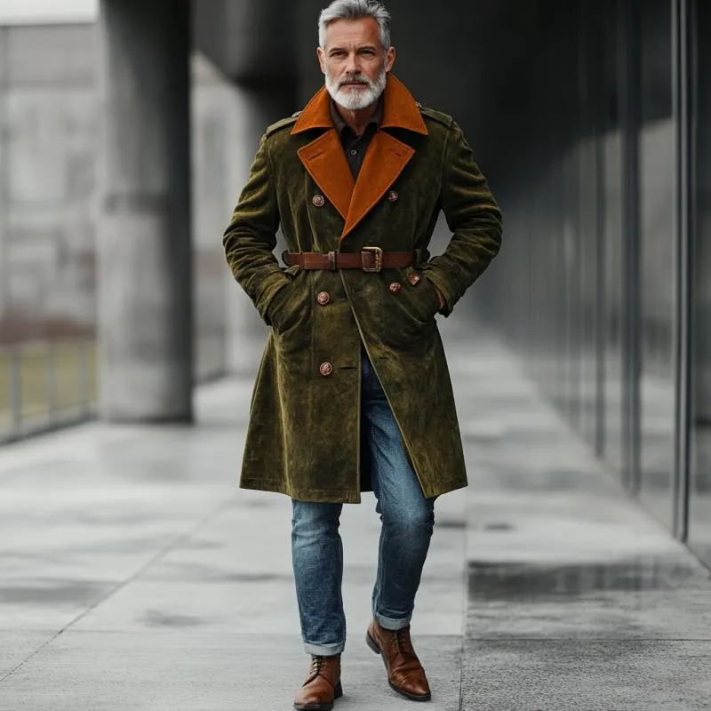 Men's Vintage Colorblock Suede Double Breasted Trench Coat (No Belt) 74003880Y sold by Manly product image thumbnail 3