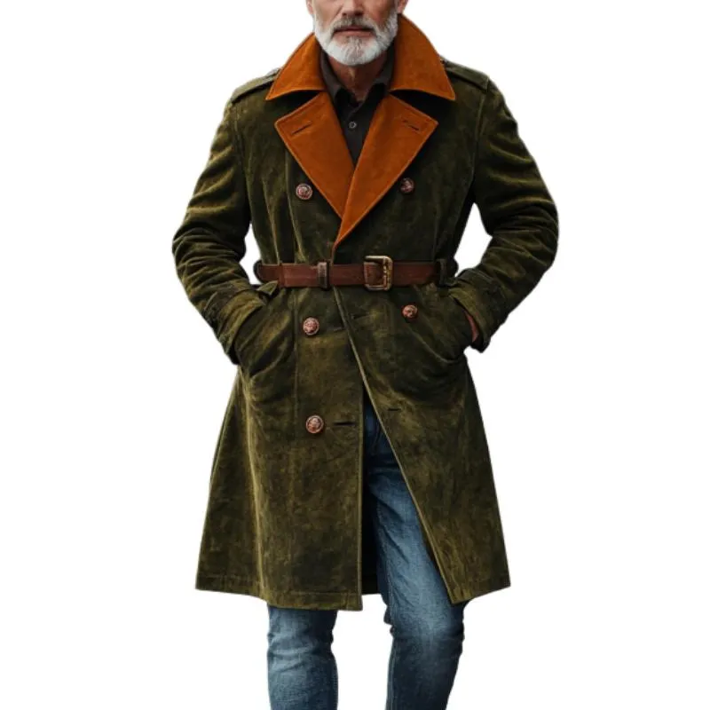 Men's Vintage Colorblock Suede Double Breasted Trench Coat (No Belt) 74003880Y sold by Manly