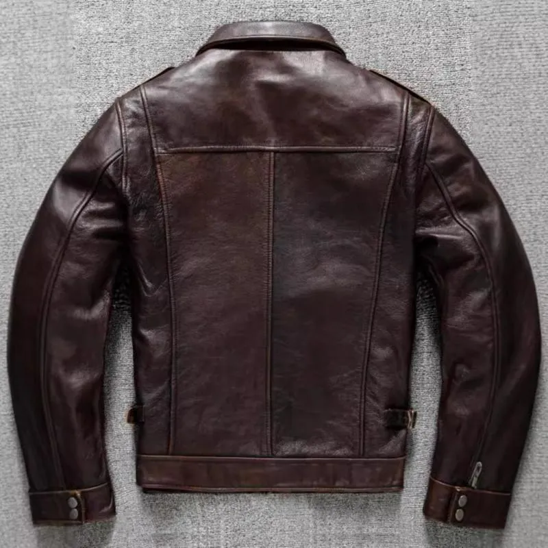 Men's Vintage Lapel Multi-Pocket Cargo Leather Jacket 86052886Y sold by Manly product image thumbnail 3