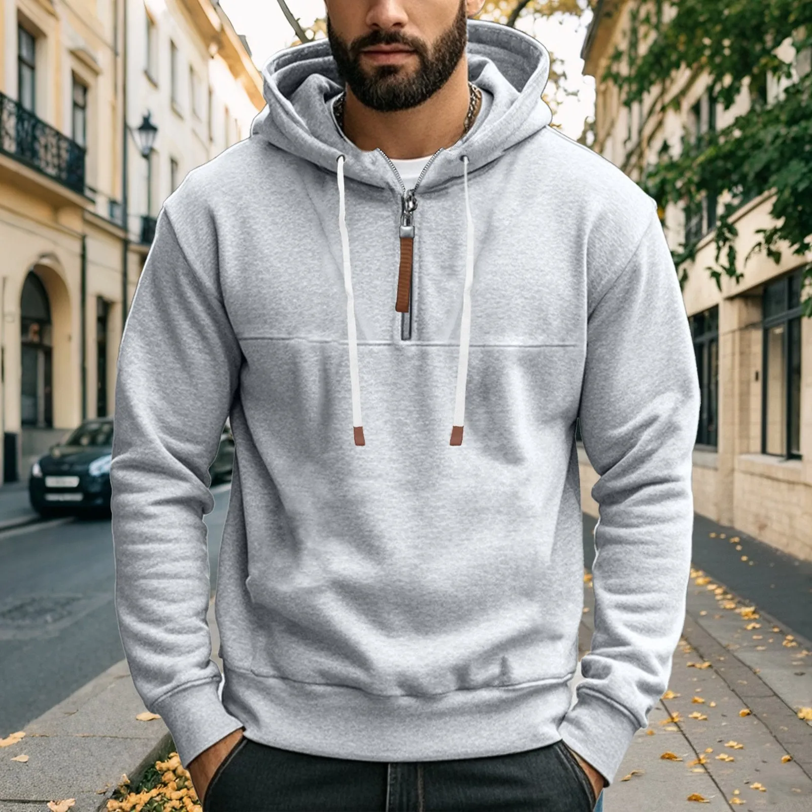Men's Solid Color Zipper Hooded Sweatshirt 71735664Y sold by Manly product image thumbnail 3