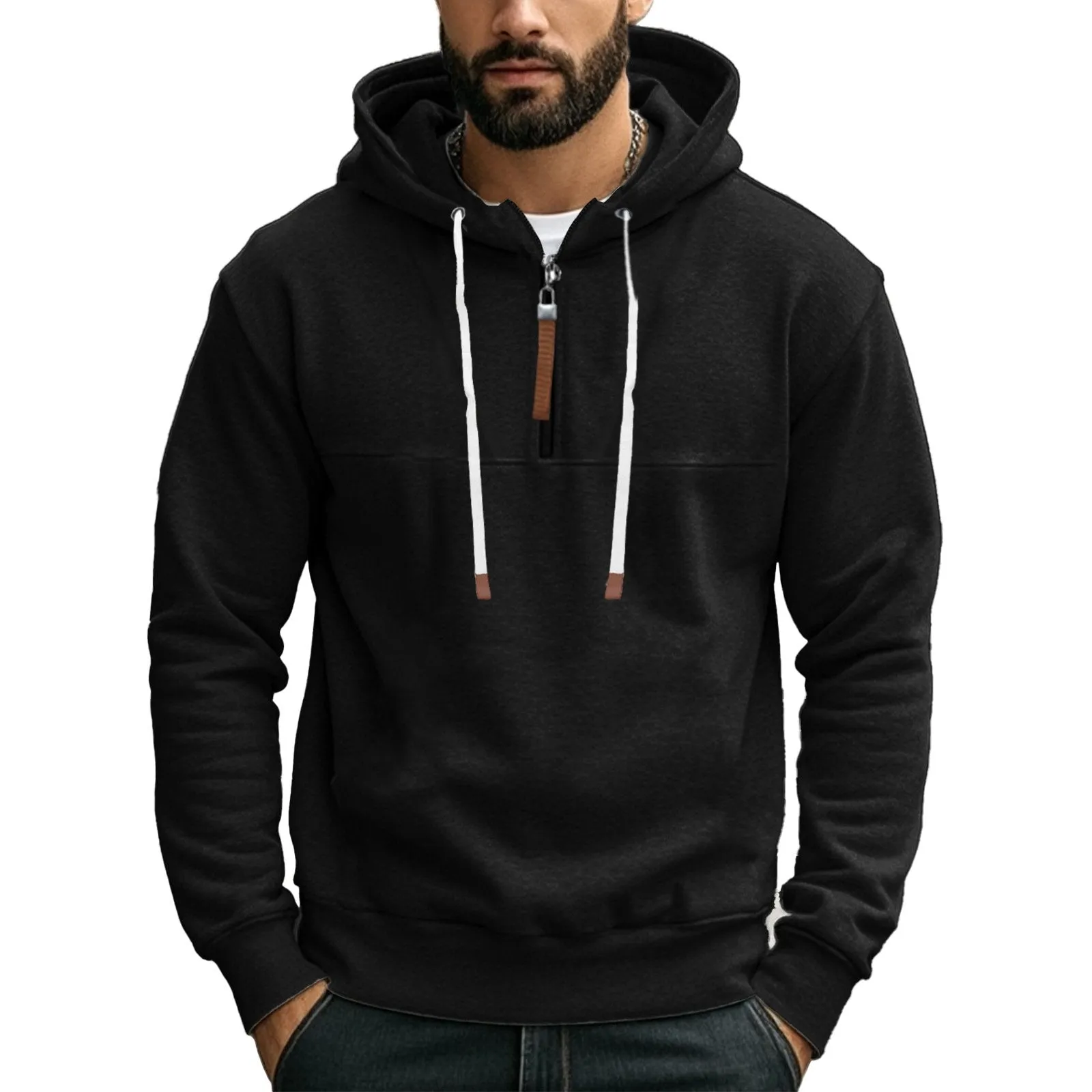 Men's Solid Color Zipper Hooded Sweatshirt 71735664Y sold by Manly