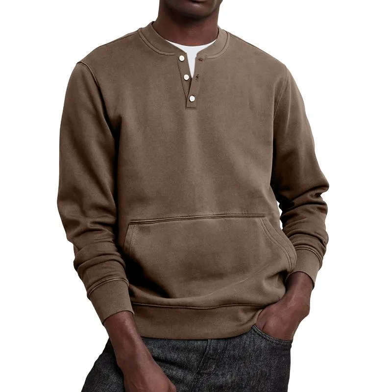 Men's Casual Solid Color Button Round Neck Long Sleeve Sweatshirt 70880363Y sold by Manly