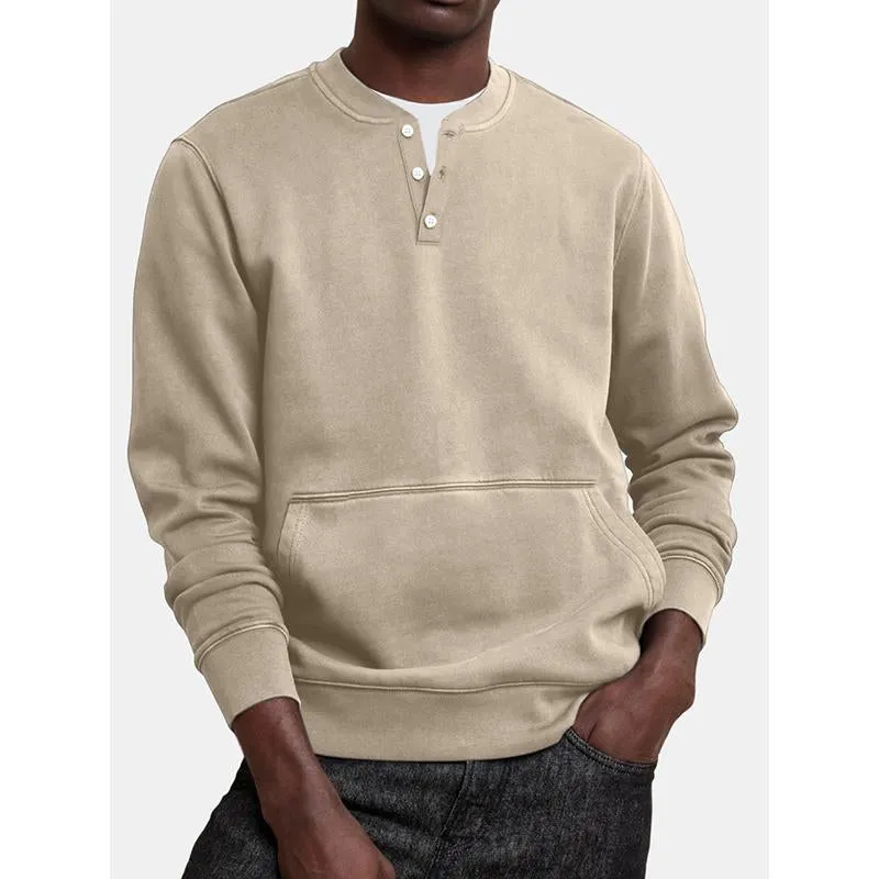 Men's Casual Solid Color Button Round Neck Long Sleeve Sweatshirt 70880363Y sold by Manly product image thumbnail 5