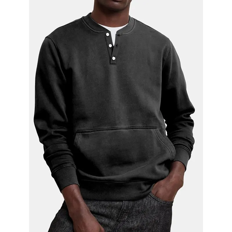 Men's Casual Solid Color Button Round Neck Long Sleeve Sweatshirt 70880363Y sold by Manly product image thumbnail 3