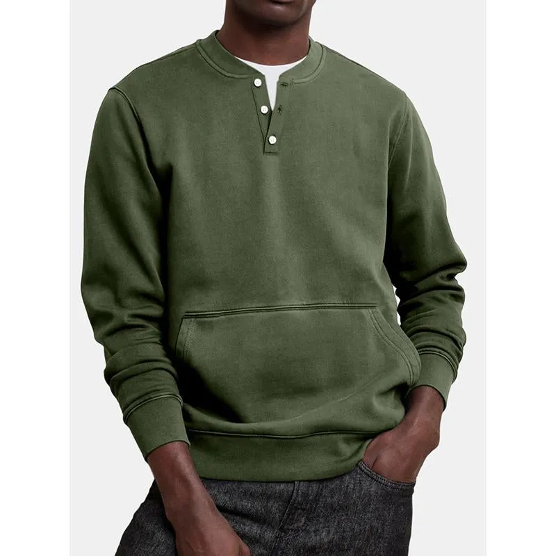 Men's Casual Solid Color Button Round Neck Long Sleeve Sweatshirt 70880363Y sold by Manly product image thumbnail 4