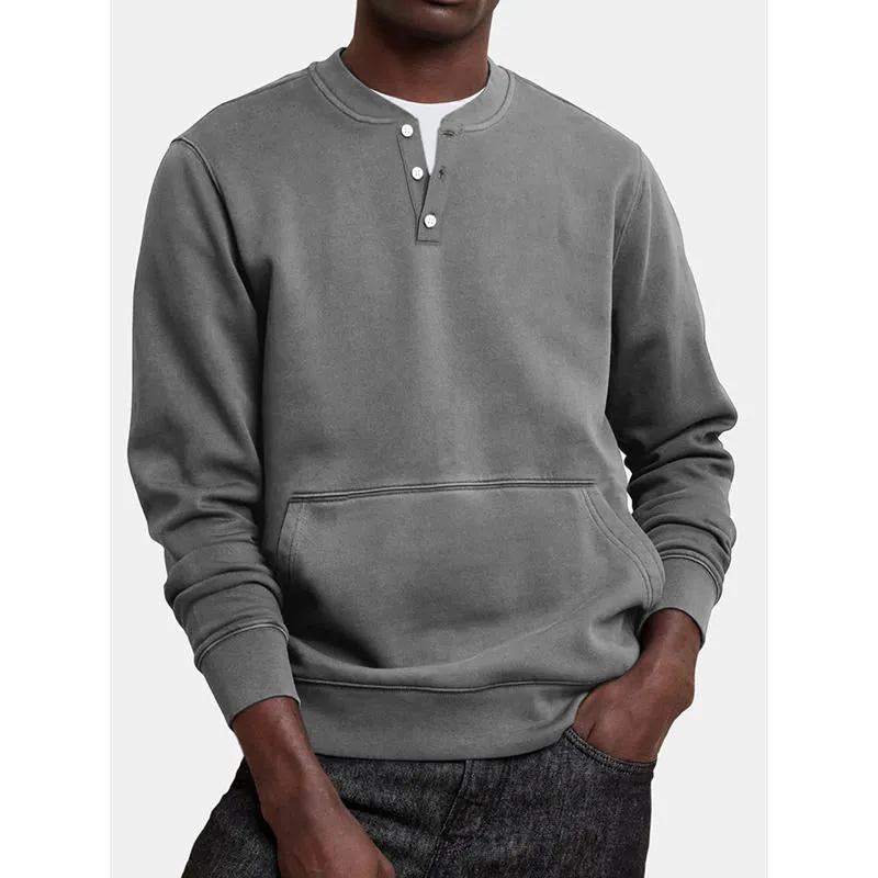 Men's Casual Solid Color Button Round Neck Long Sleeve Sweatshirt 70880363Y sold by Manly product image thumbnail 2