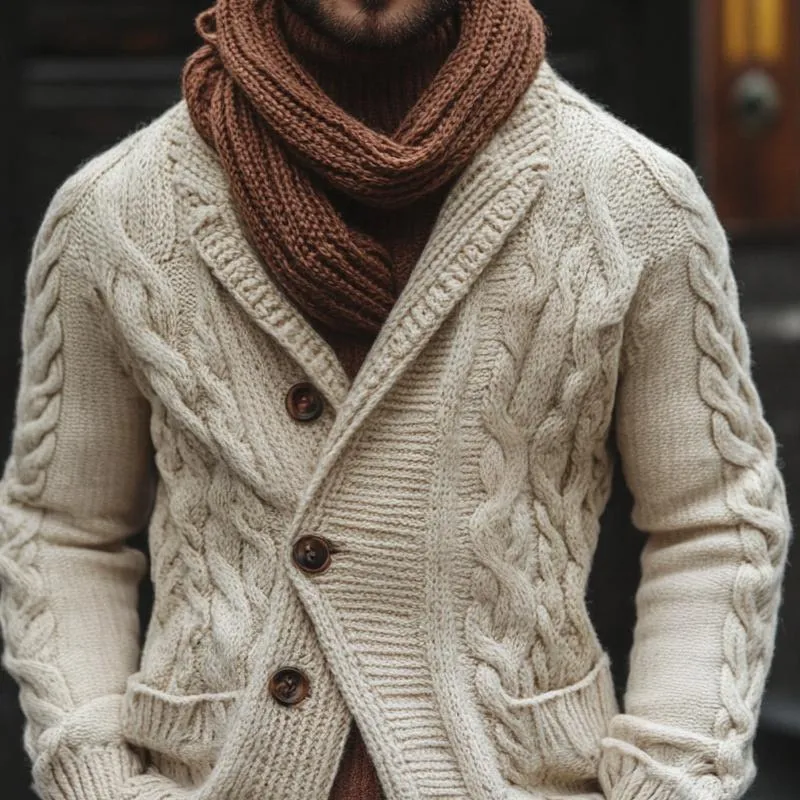 Men's Solid Cable Knit Stand Collar Single Breasted Cardigan 75828223Z sold by Manly product image thumbnail 3