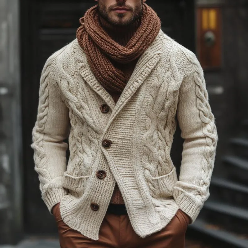 Men's Solid Cable Knit Stand Collar Single Breasted Cardigan 75828223Z sold by Manly product image thumbnail 2