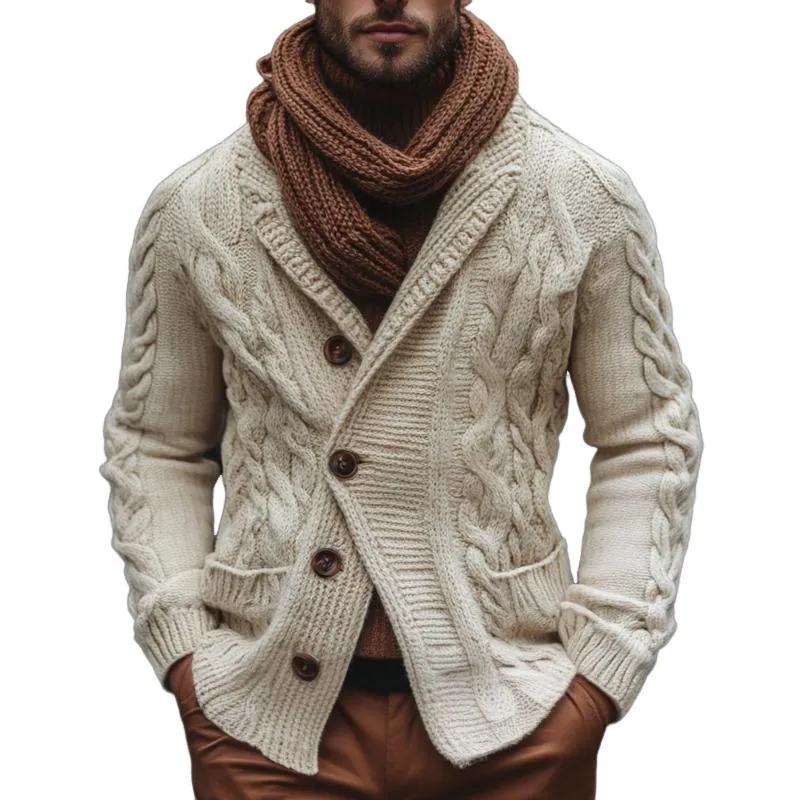 Men's Solid Cable Knit Stand Collar Single Breasted Cardigan 75828223Z sold by Manly