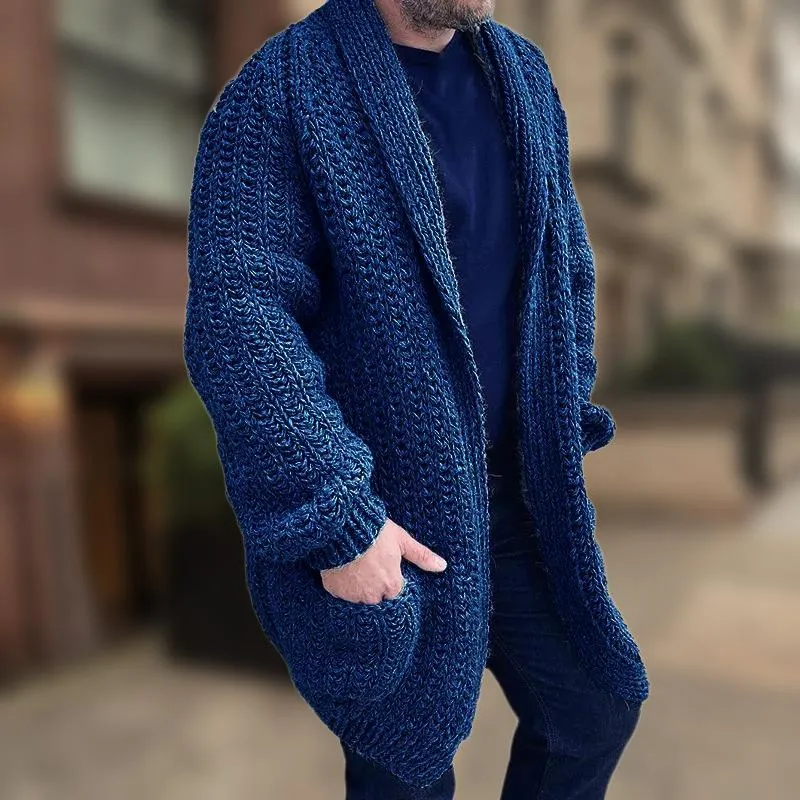 Men's Casual Warm Solid Color Lapel Loose Knitted Cardigan 87592332M sold by Manly product image thumbnail 5