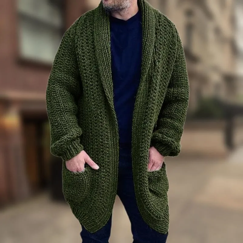 Men's Casual Warm Solid Color Lapel Loose Knitted Cardigan 87592332M sold by Manly product image thumbnail 3