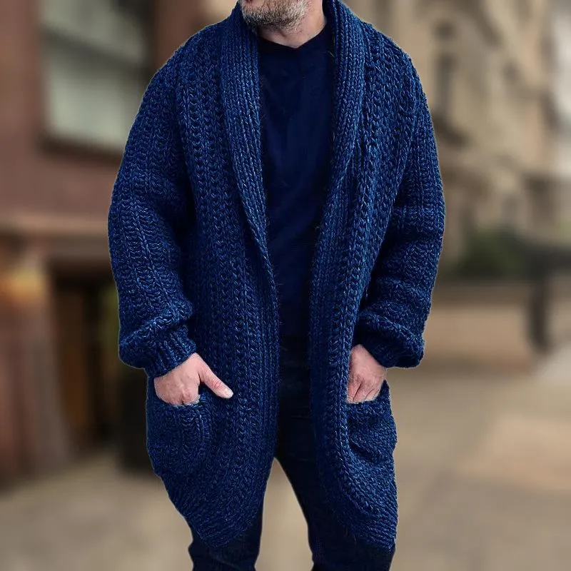 Men's Casual Warm Solid Color Lapel Loose Knitted Cardigan 87592332M sold by Manly product image thumbnail 4