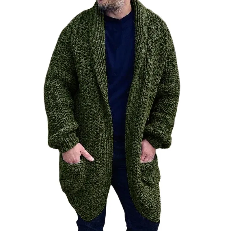 Men's Casual Warm Solid Color Lapel Loose Knitted Cardigan 87592332M sold by Manly