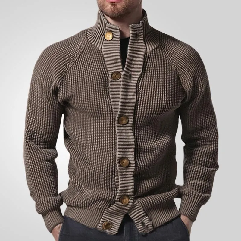 Men's Casual Stand Collar Solid Color Single Breasted Knitted Cardigan 64989213M sold by Manly product image thumbnail 3